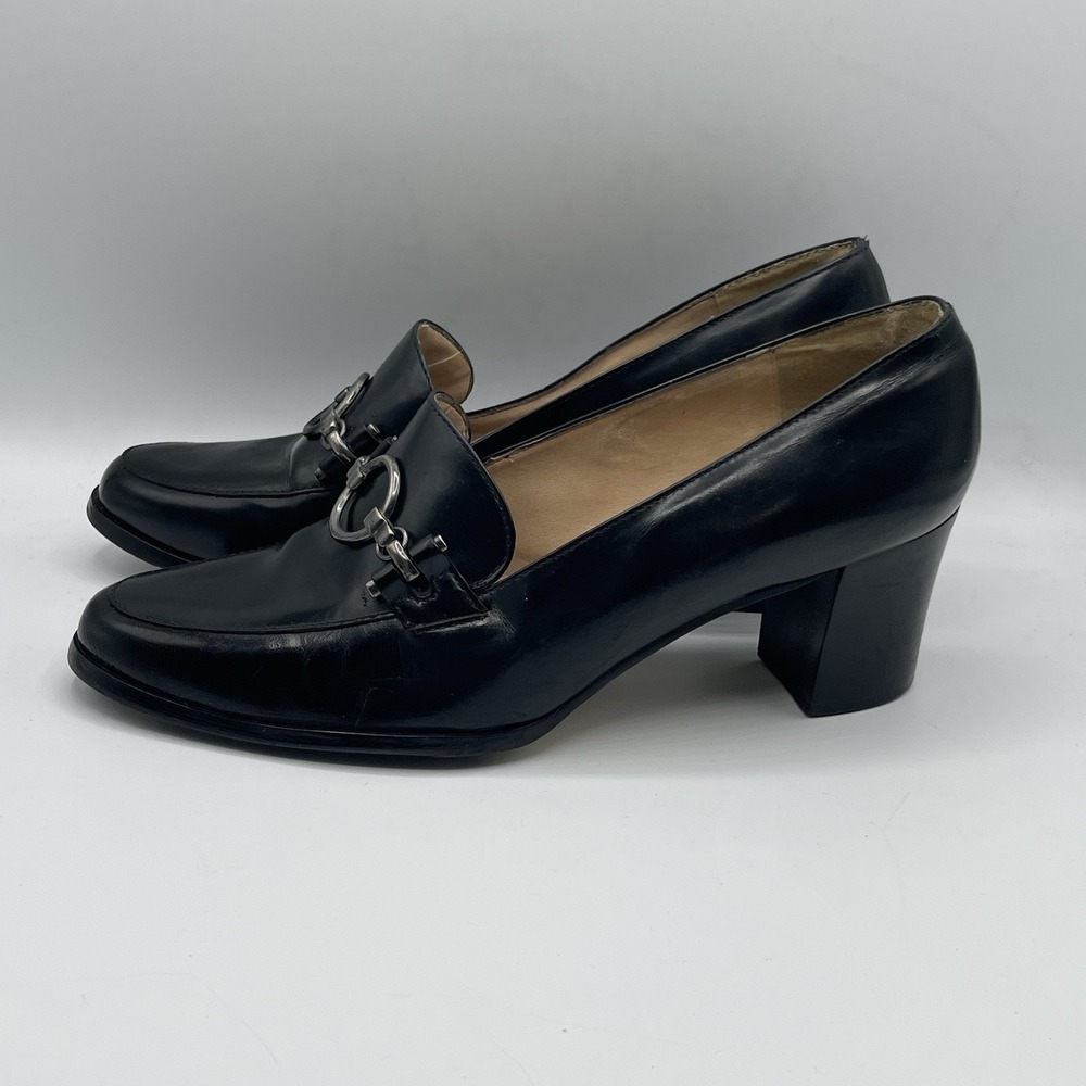 Vintage Y2K Women's LEATHER Calico Oxford Slip On Loafer Shoes Chunky Heel 10 M - Picture 3 of 12